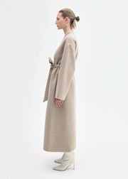 Wrap Coat in Double Faced Wool Cashmere  - Taupe - CO Collections